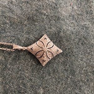 Pave CZ diamond shaped pendant and station chain